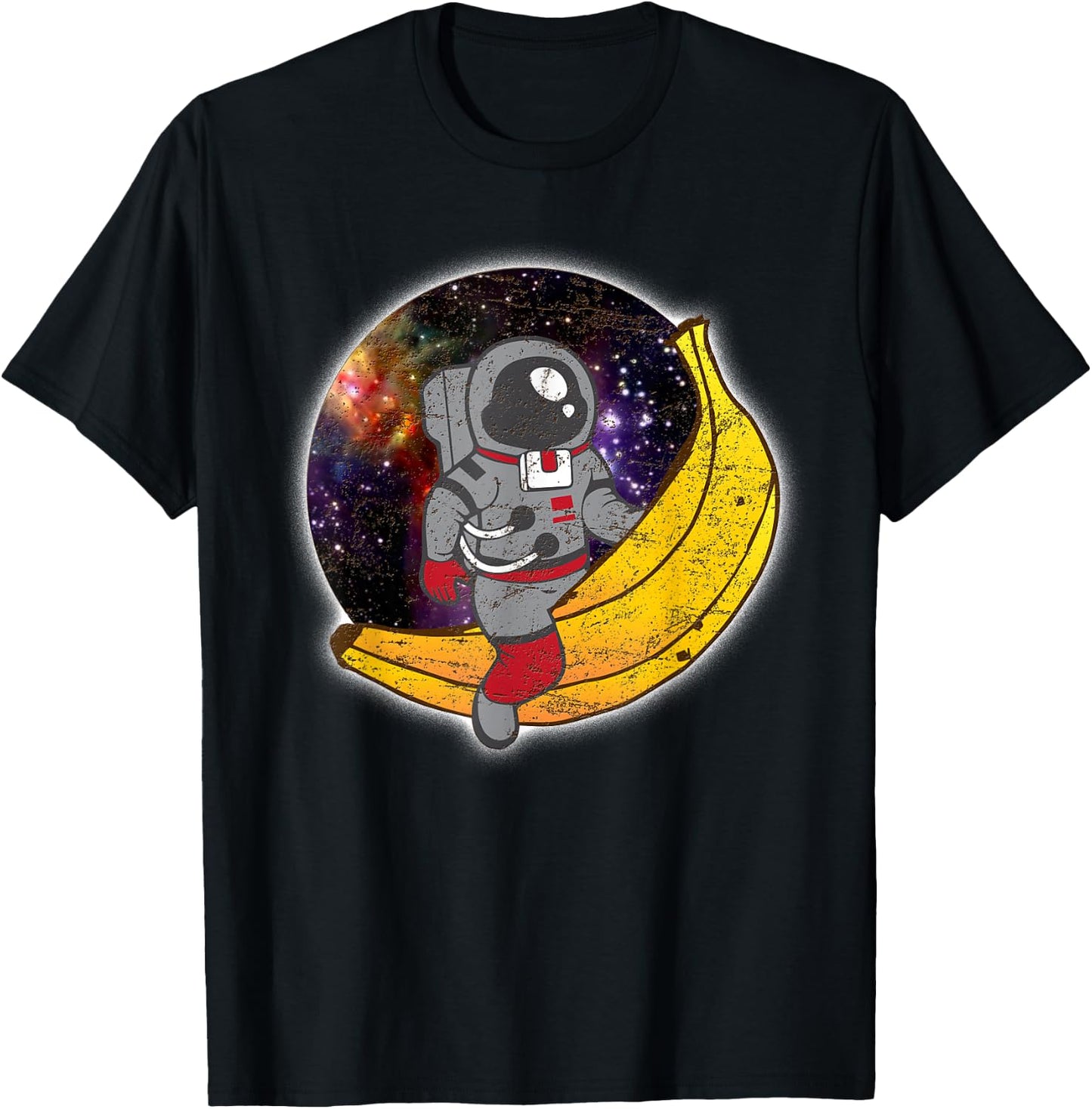 Funny Space Moon Astronaut Rides on a Banana in Space Gift T-Shirt - T-Shirt | Black