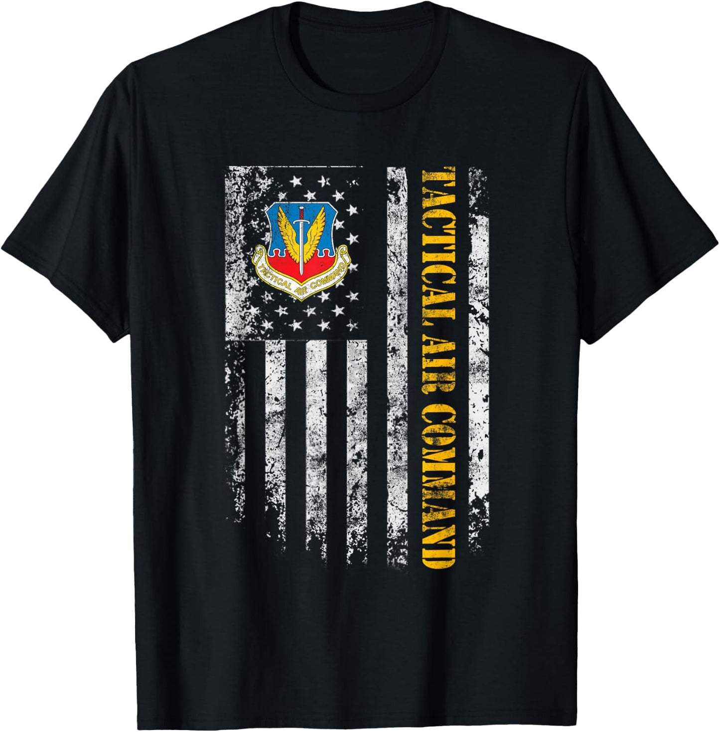 Proud Air Force Tactical Air Command Veteran Vintage US Flag T-Shirt - T-Shirt | Black