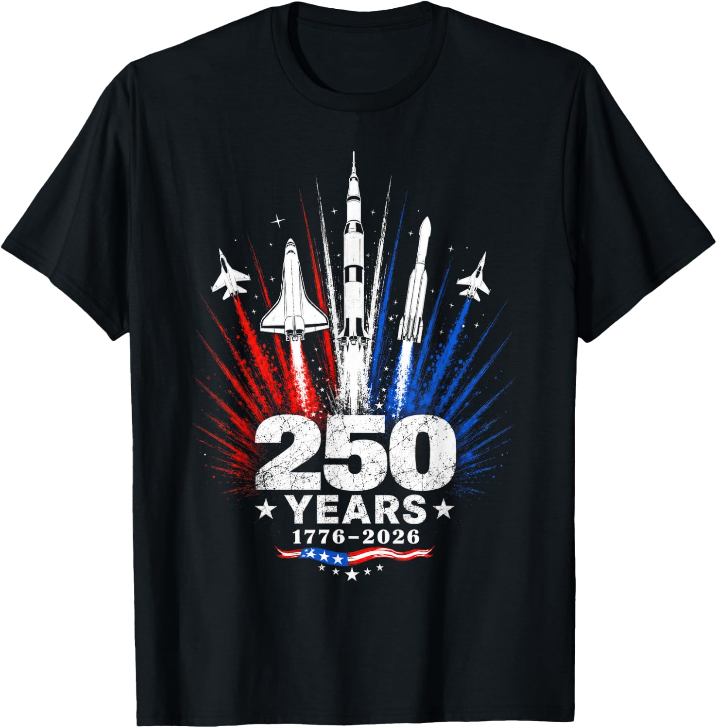 250 Years 1776 2026 American Patriotic Space Jets Tribute T-Shirt - T-Shirt | Black