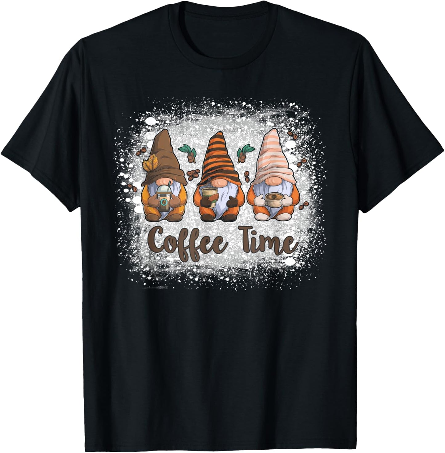 Cute Gnomes Coffee Time Caffeine T-Shirt - T-Shirt | Black