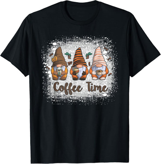 Cute Gnomes Coffee Time Caffeine T-Shirt - T-Shirt | Black