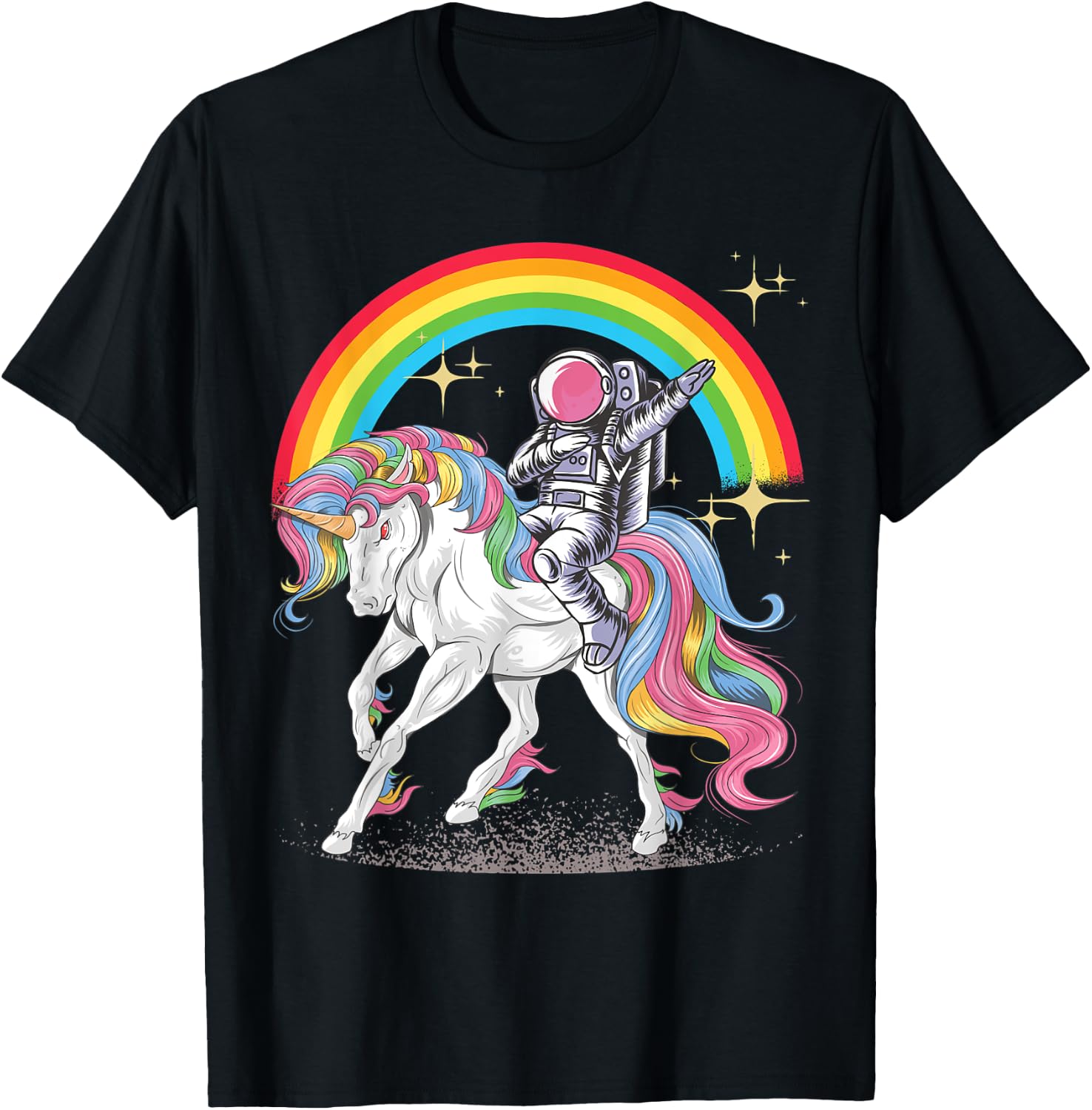 Dabbing Astronaut riding Unicorn Rainbow T-Shirt - T-Shirt | Black