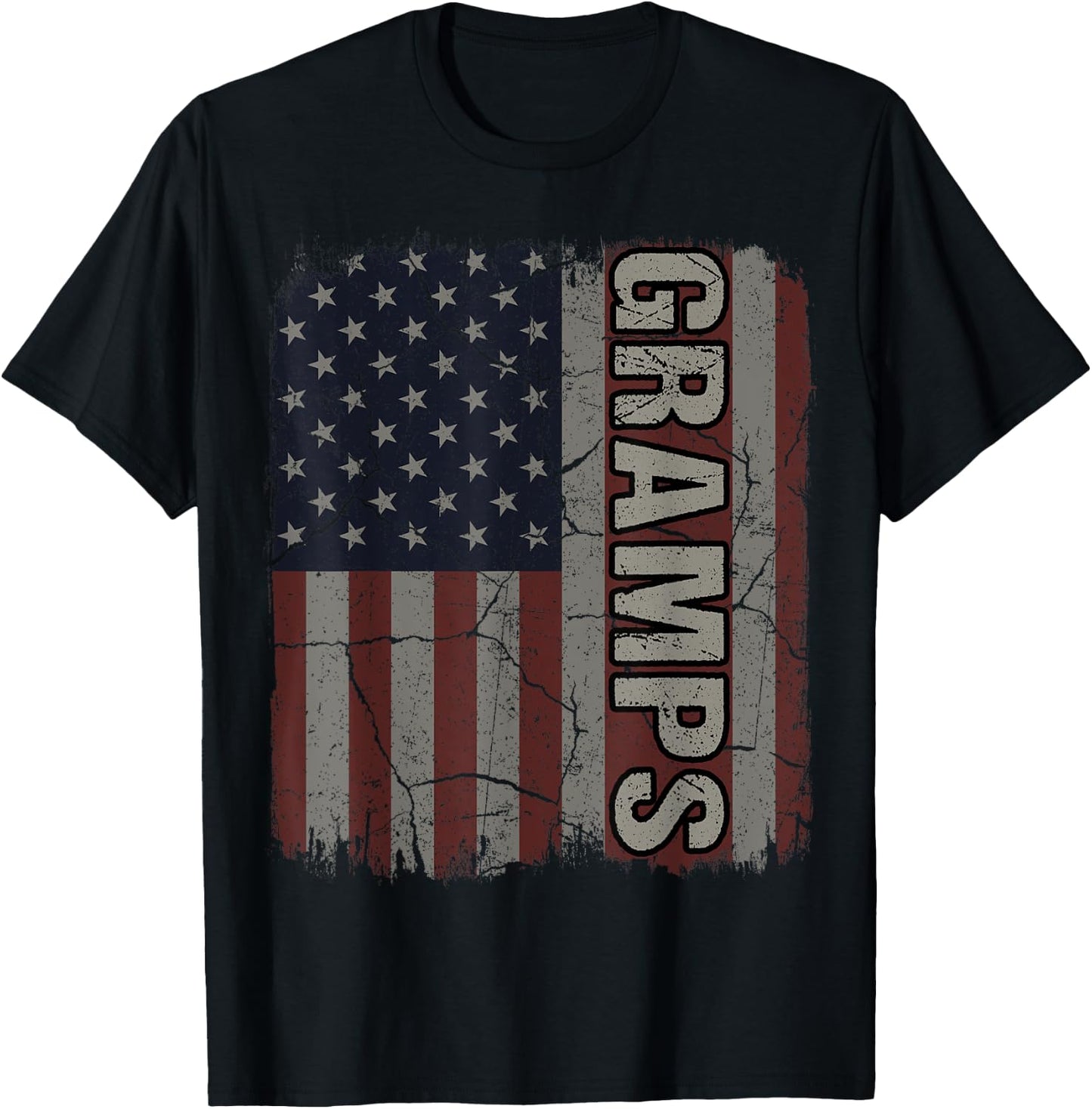 Gramps American Flag Vintage Father's Day 4th of July Gift T-Shirt - T-Shirt | Black
