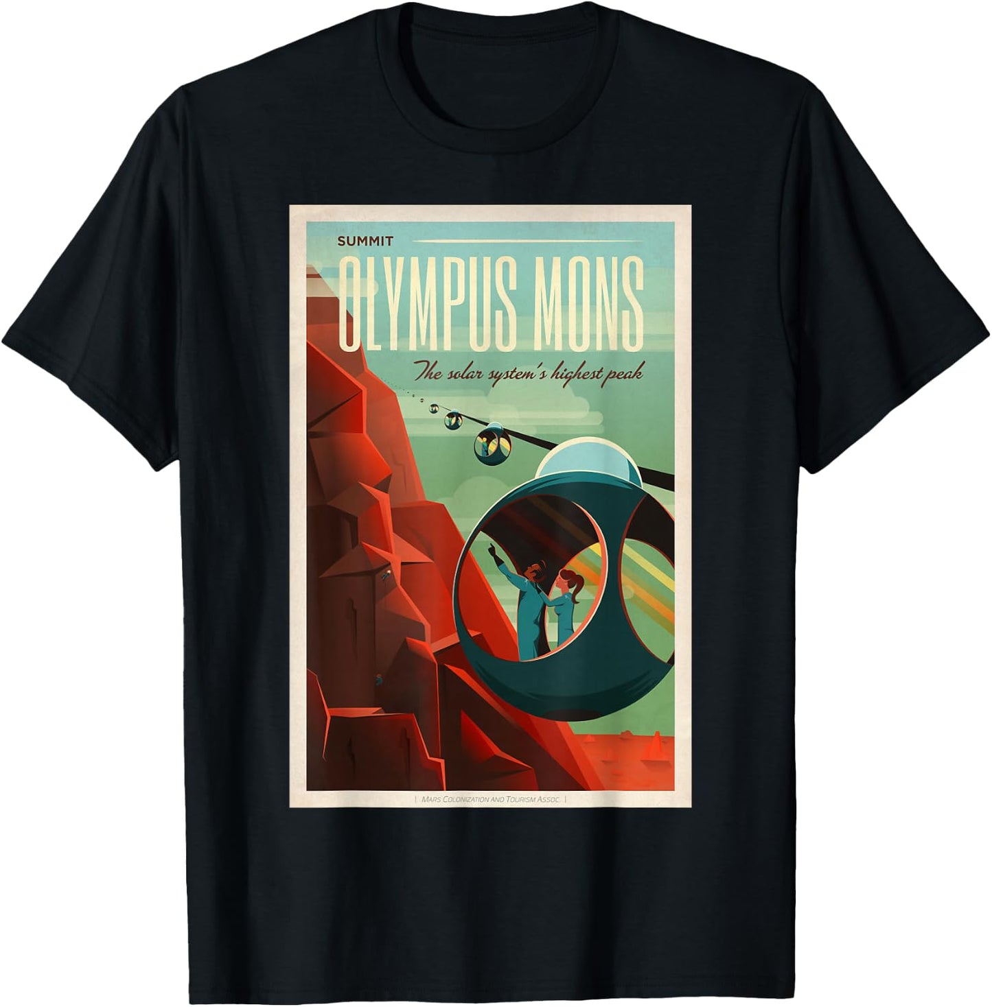 Olympus Mons Mars Colony Astronaut Exploration Retro Space T-Shirt - T-Shirt | Black
