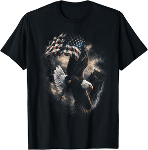 Bald Eagle Holding American Flag Vintage 90s Graphic Style T-Shirt - T-Shirt | Black