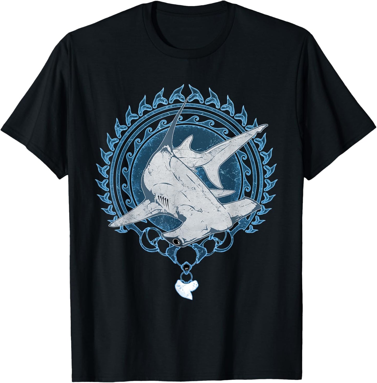 Hammerhead Shark Tooth Necklace Polynesian Tribal Tattoo T-Shirt - T-Shirt | Black