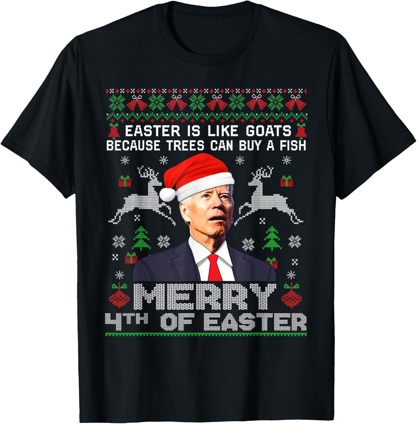 Merry 4th of Easter Funny Biden Ugly Christmas Sweater Men T-Shirt - T-Shirt | Black