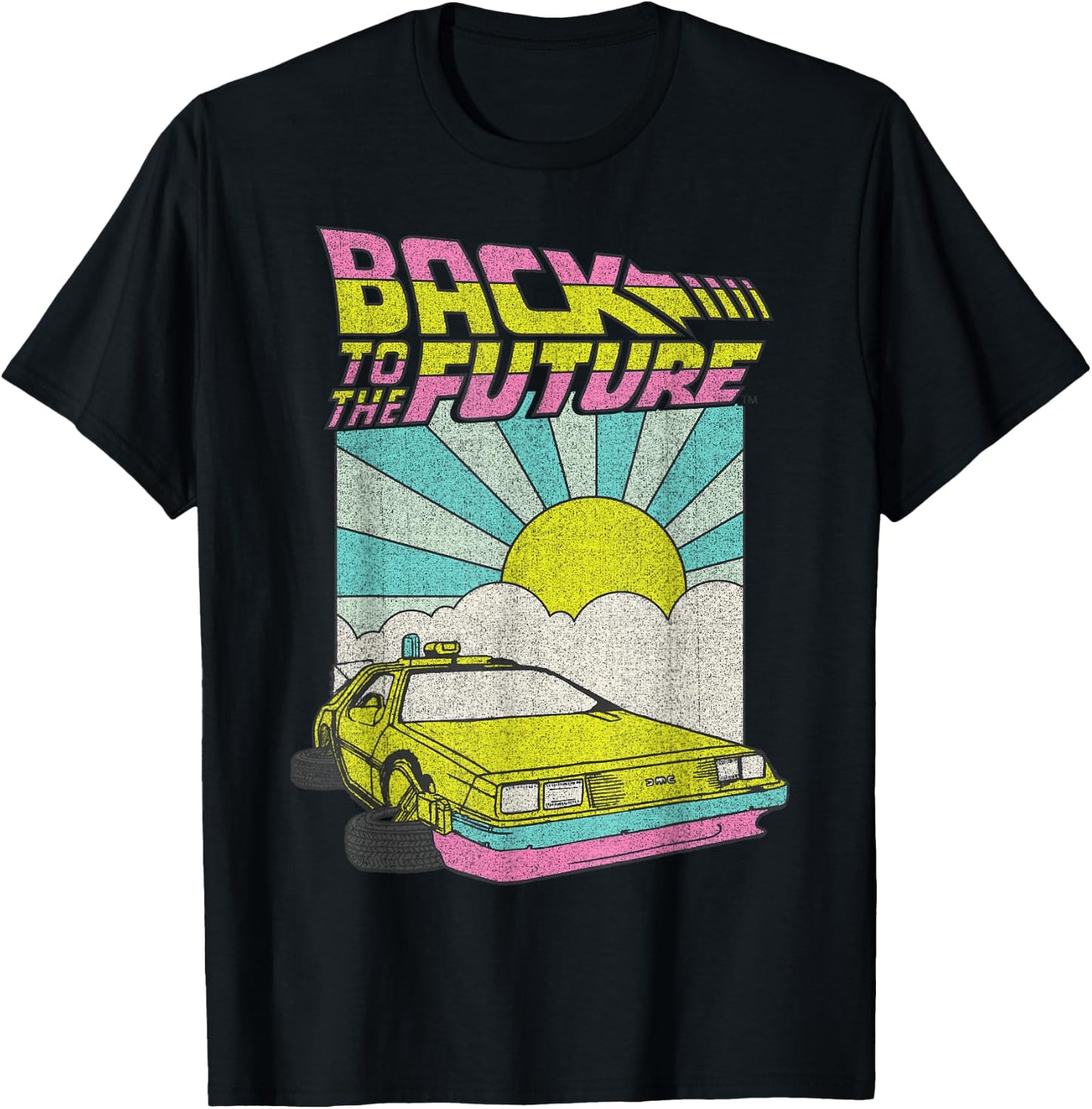 Back to The Future Delorean Sunrise Cartoon Small T-Shirt - T-Shirt | Black