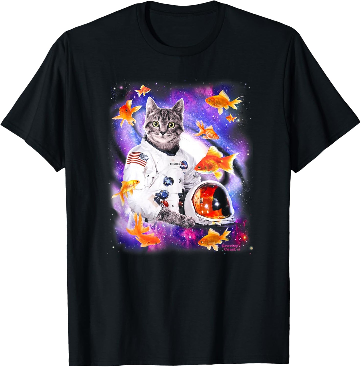 Cat Lost in Space Funny Shirt with Rainbow Nyan Meow Kitty T-Shirt - T-Shirt | Black