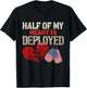 Half My Heart Is Deployed Military Mom Dad Camo Heart Flag T-Shirt - T-Shirt | Black