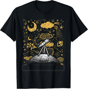 Moon Spaceship Astronomy Planets Astronaut T-Shirt - T-Shirt | Black