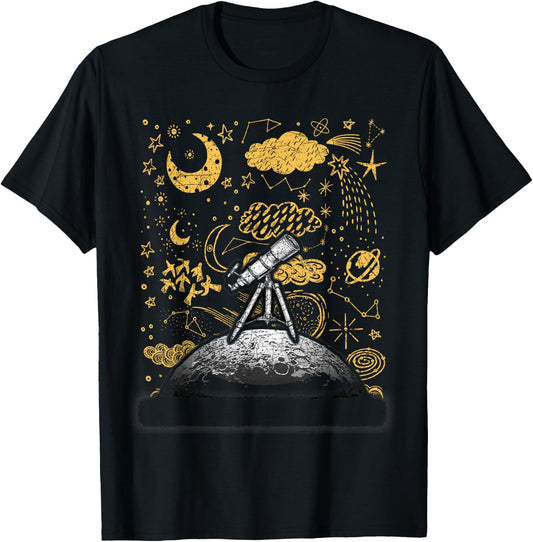 Moon Spaceship Astronomy Planets Astronaut T-Shirt - T-Shirt | Black