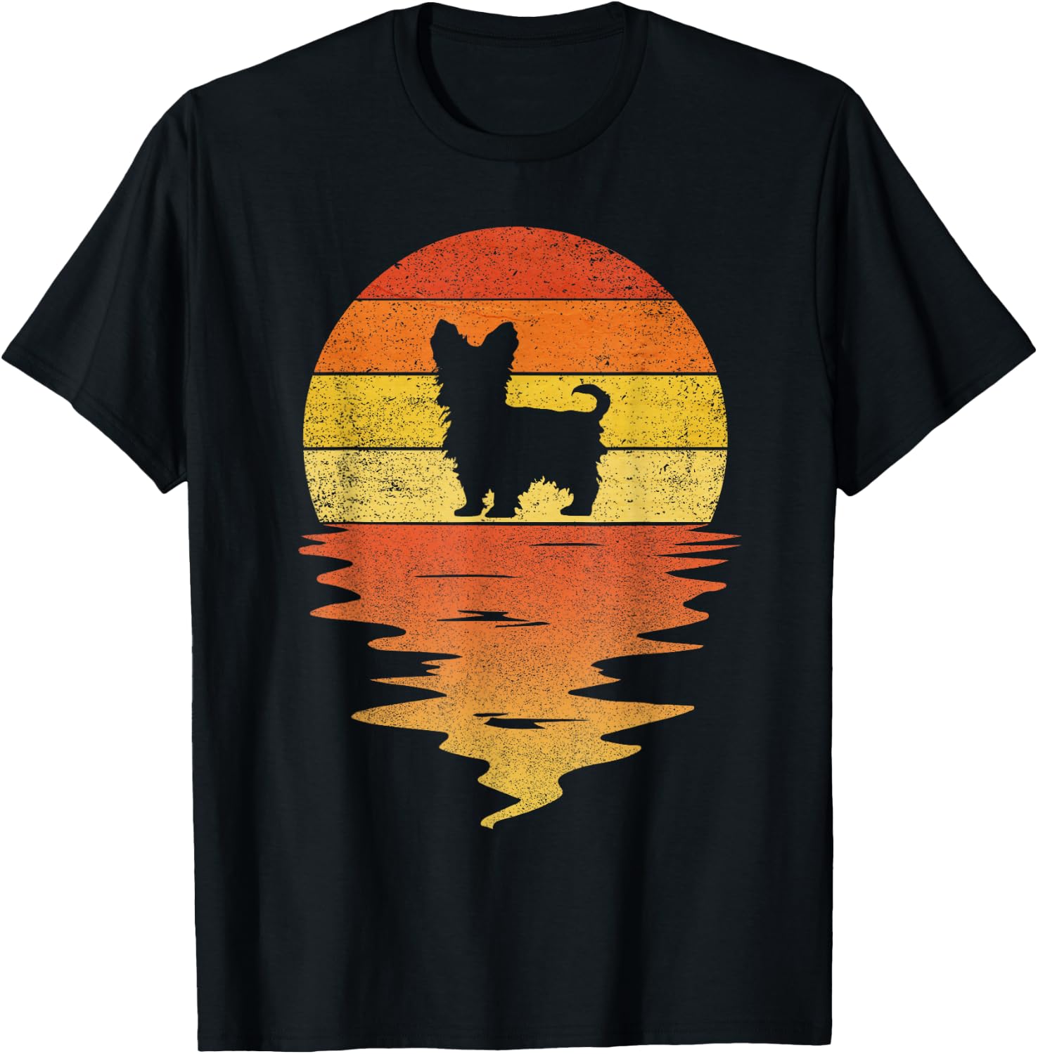 Yorkie Shirt 70s Vintage Retro Sunset Yorkie T-Shirt - T-Shirt | Black