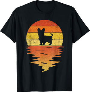 Yorkie Shirt 70s Vintage Retro Sunset Yorkie T-Shirt - T-Shirt | Black