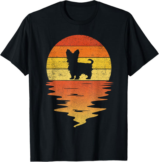 Yorkie Shirt 70s Vintage Retro Sunset Yorkie T-Shirt - T-Shirt | Black