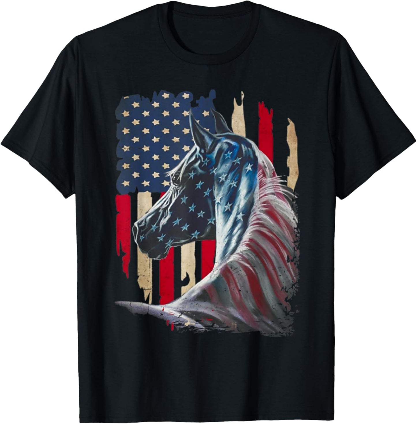 Horses America Flag 4th of July Independence day Women Men T-Shirt - T-Shirt | Black