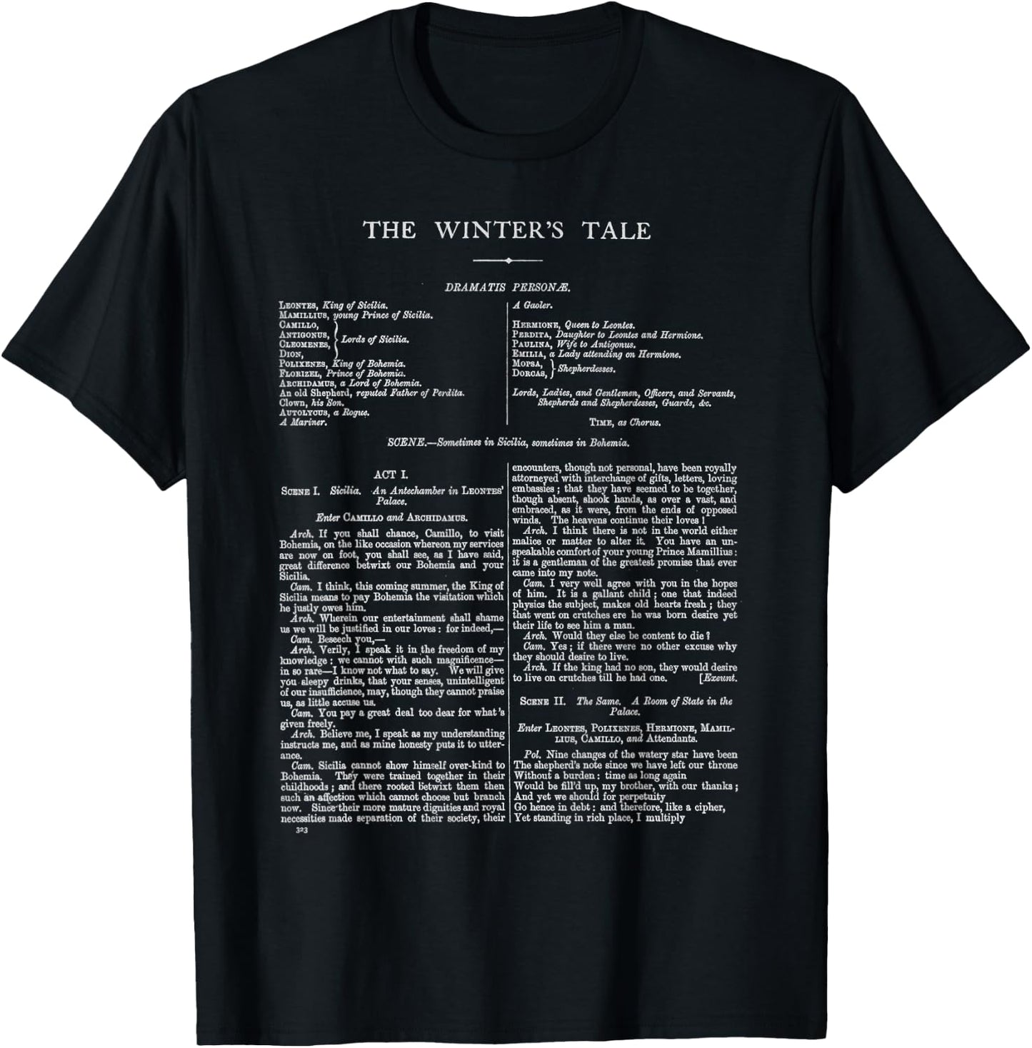 The Winter's Tale William Shakespeare First Page T-Shirt - T-Shirt | Black