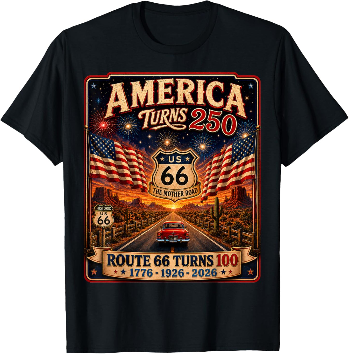 Vintage USA 250 US Highway 66 Road Anniversary T-Shirt - T-Shirt | Black