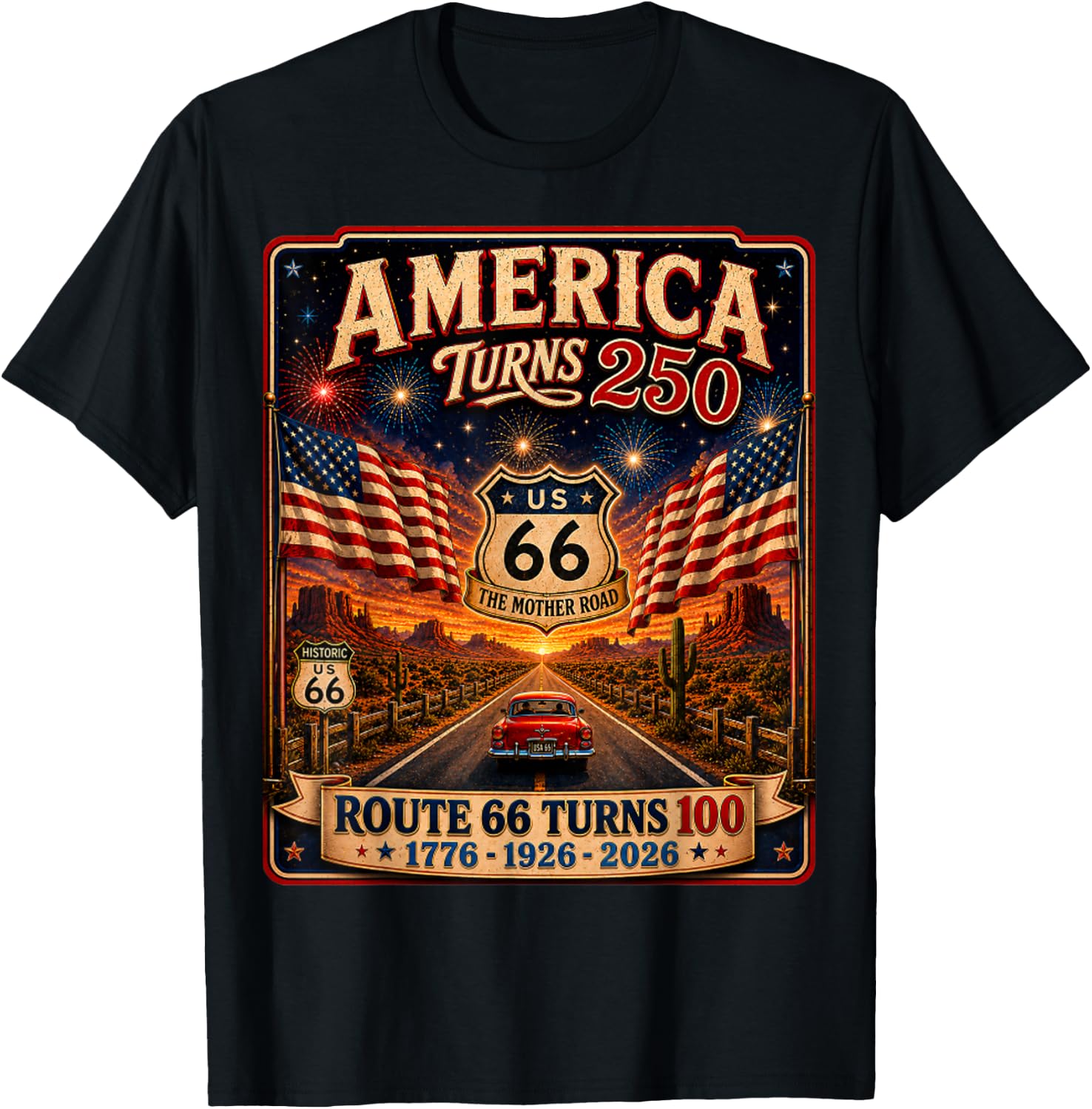 Vintage USA 250 US Highway 66 Road Anniversary T-Shirt - T-Shirt | Black
