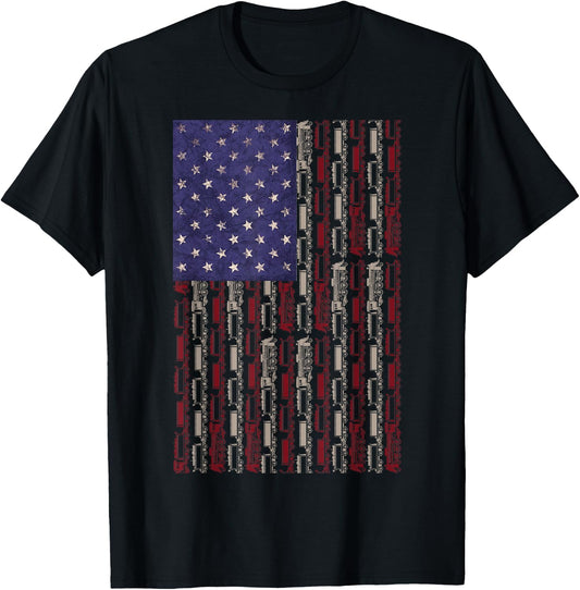 American Flag Railroad Train 4th of July Engine Driver T-Shirt - T-Shirt | Black