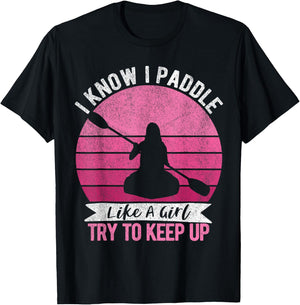 Funny Girl Kayak Retro Kayaking Paddling T-Shirt - T-Shirt | Black