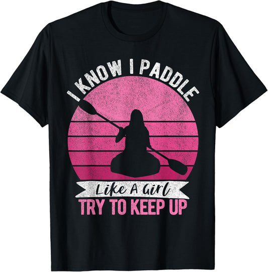 Funny Girl Kayak Retro Kayaking Paddling T-Shirt - T-Shirt | Black