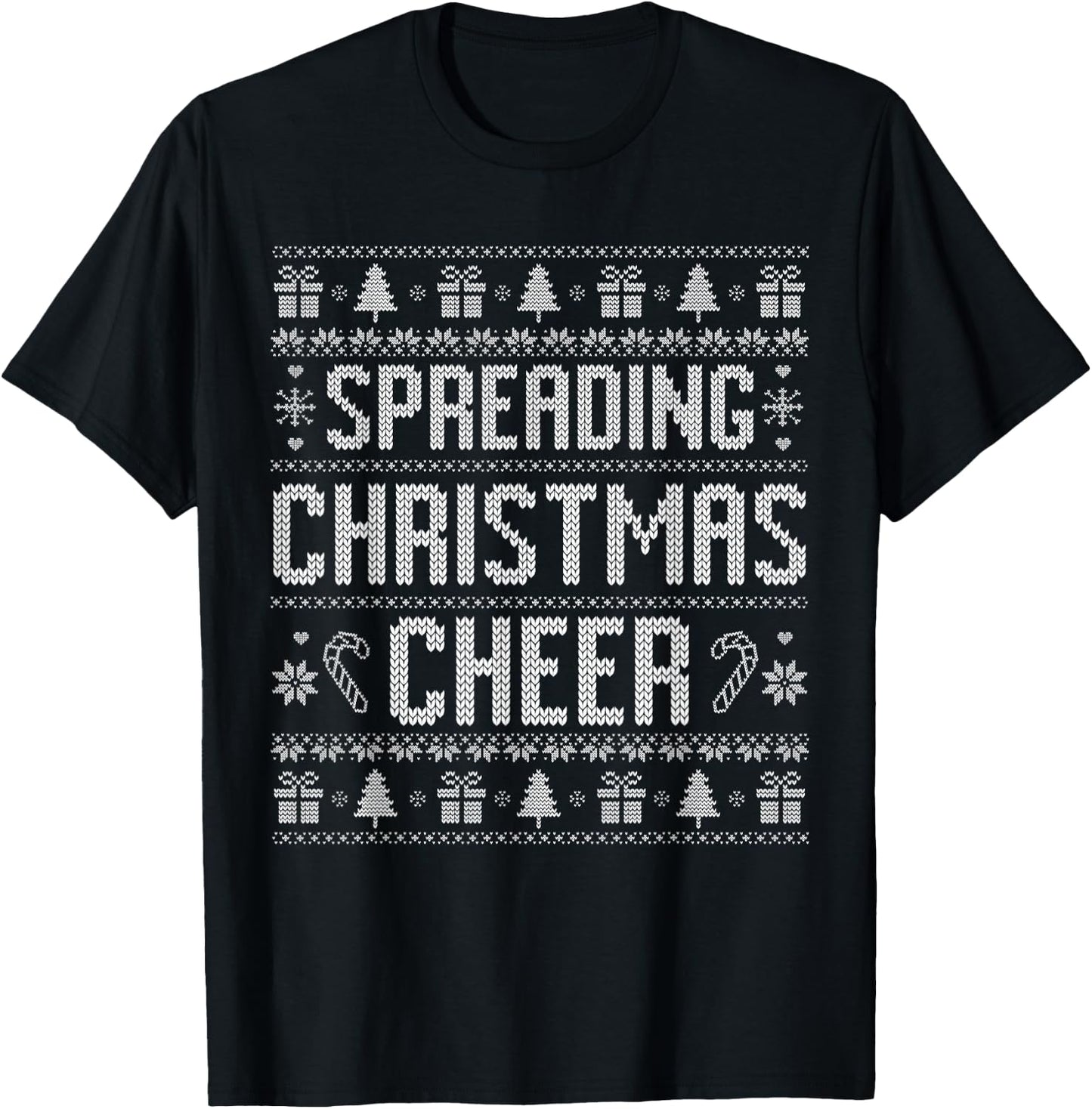Funny Spreading Christmas Cheer Couples Ugly Sweater Pjs T-Shirt - T-Shirt | Black