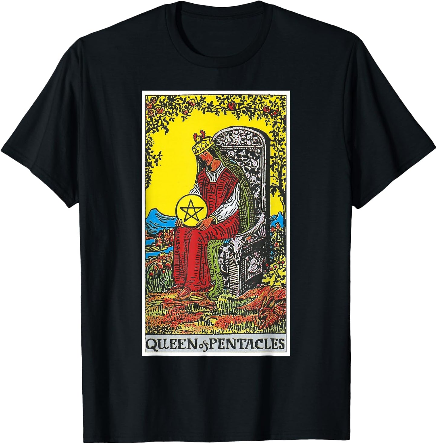 Queen Of Pentacles Tarot Card Occult Belief Divination Magic T-Shirt - T-Shirt | Black