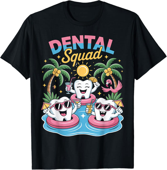 Dentist Squad Summer Tooth Teeth Pool Vacation Cruise Dental T-Shirt - T-Shirt | Black