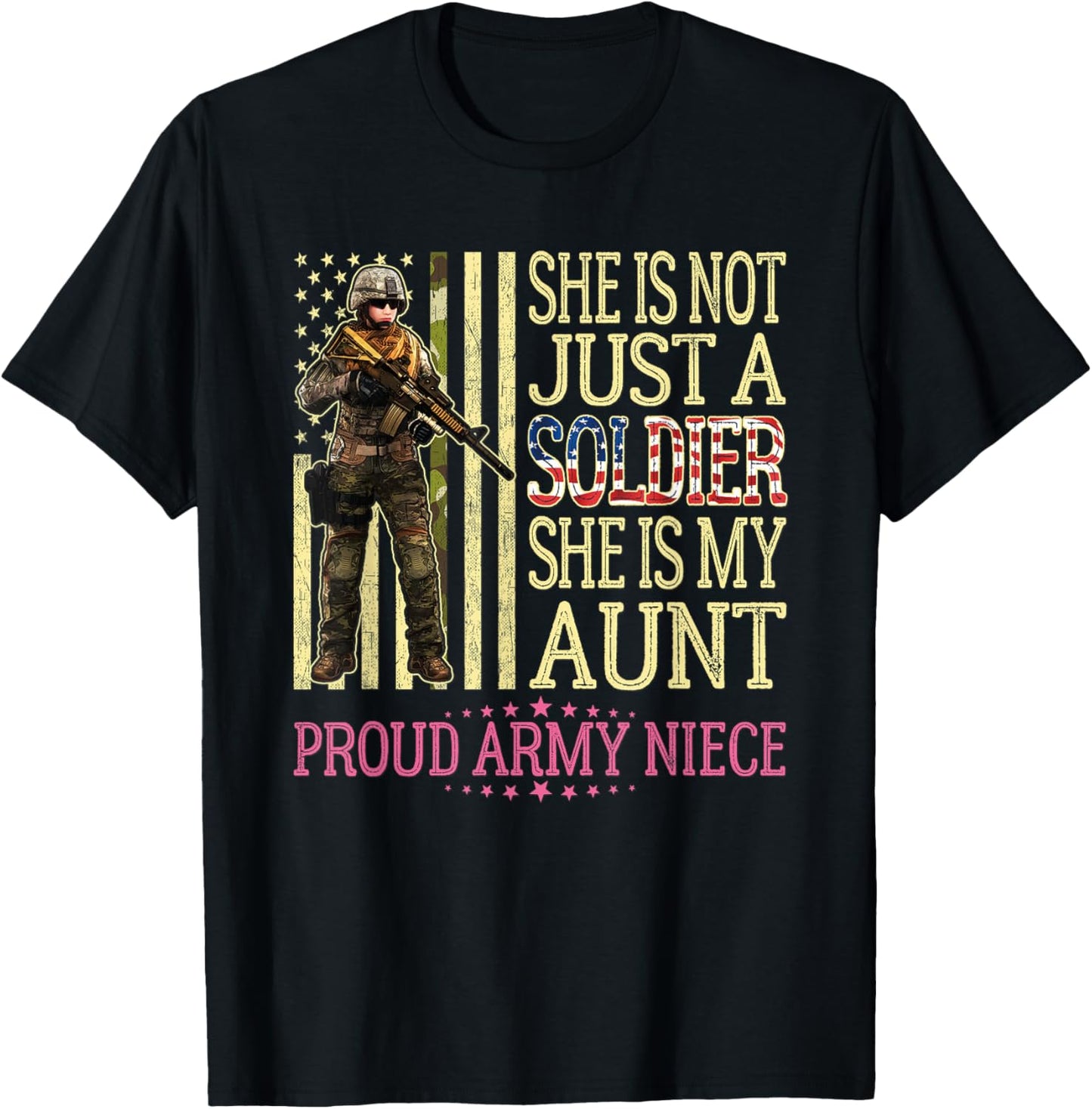 My Aunt Is A Soldier Hero Proud Army Niece Military Family T-Shirt - T-Shirt | Black