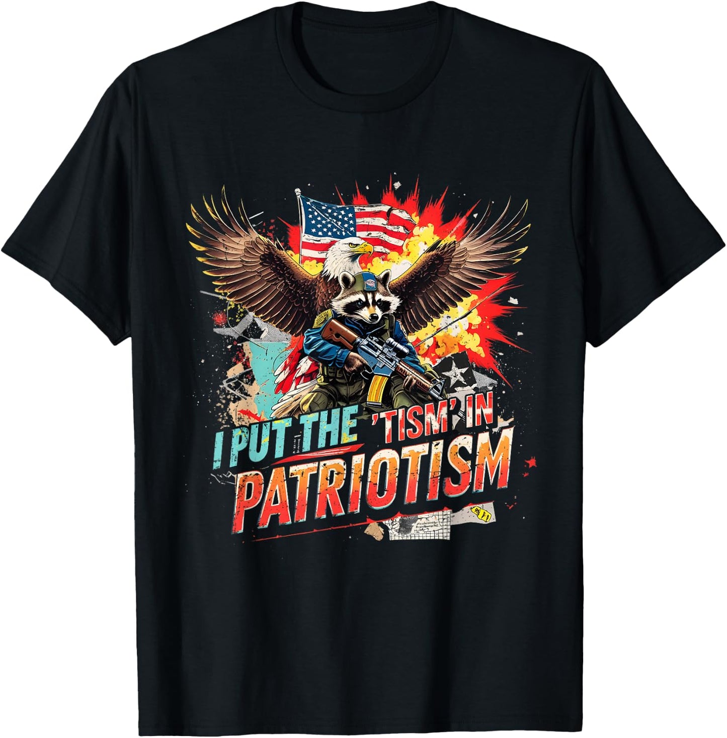 Funny I Put The Tism in Patriotism Tactical Animal Apparel T-Shirt - T-Shirt | Black