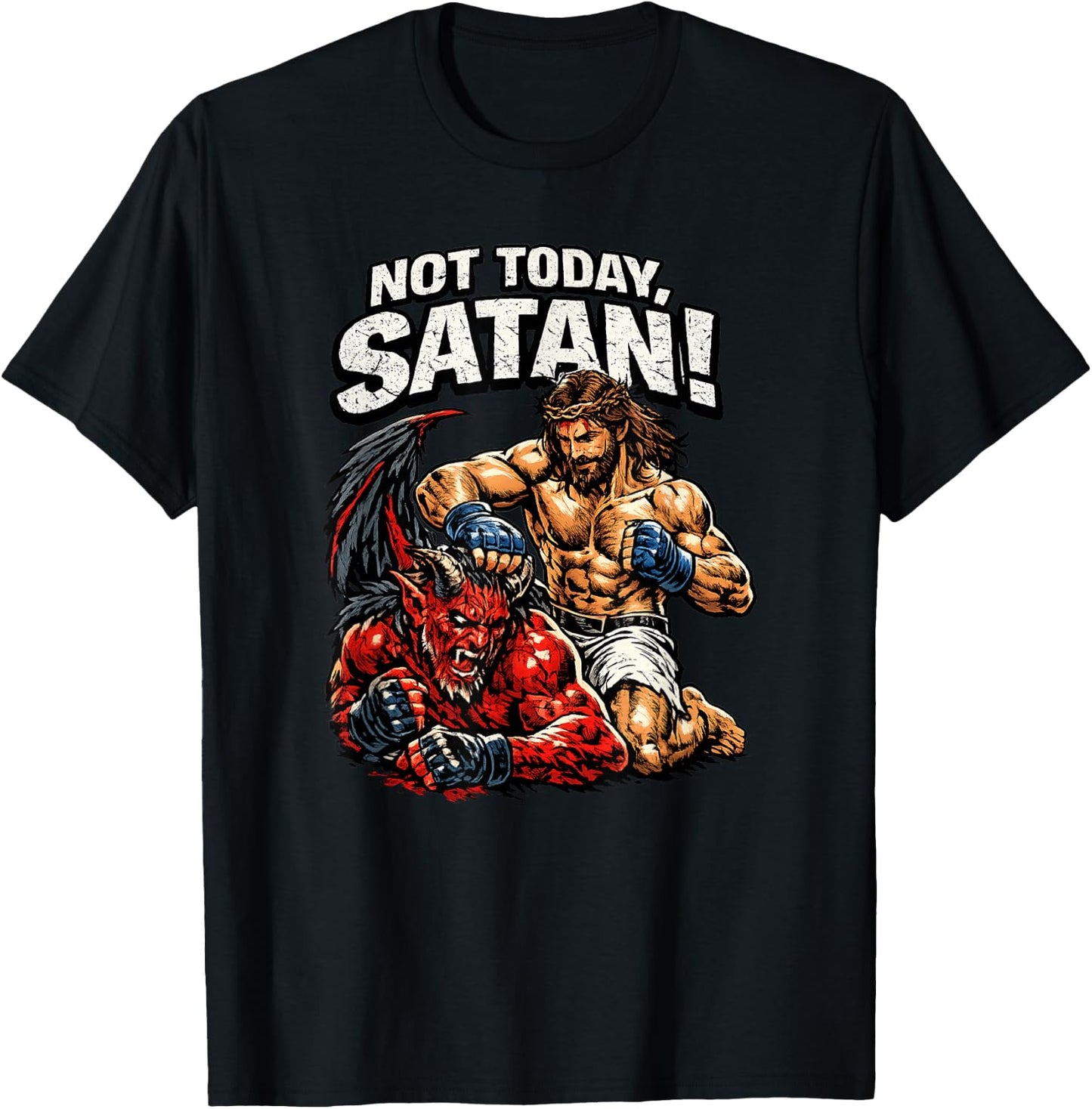 Jesus vs Devil, cage Fight, Jesus Christ T-Shirt - T-Shirt | Black