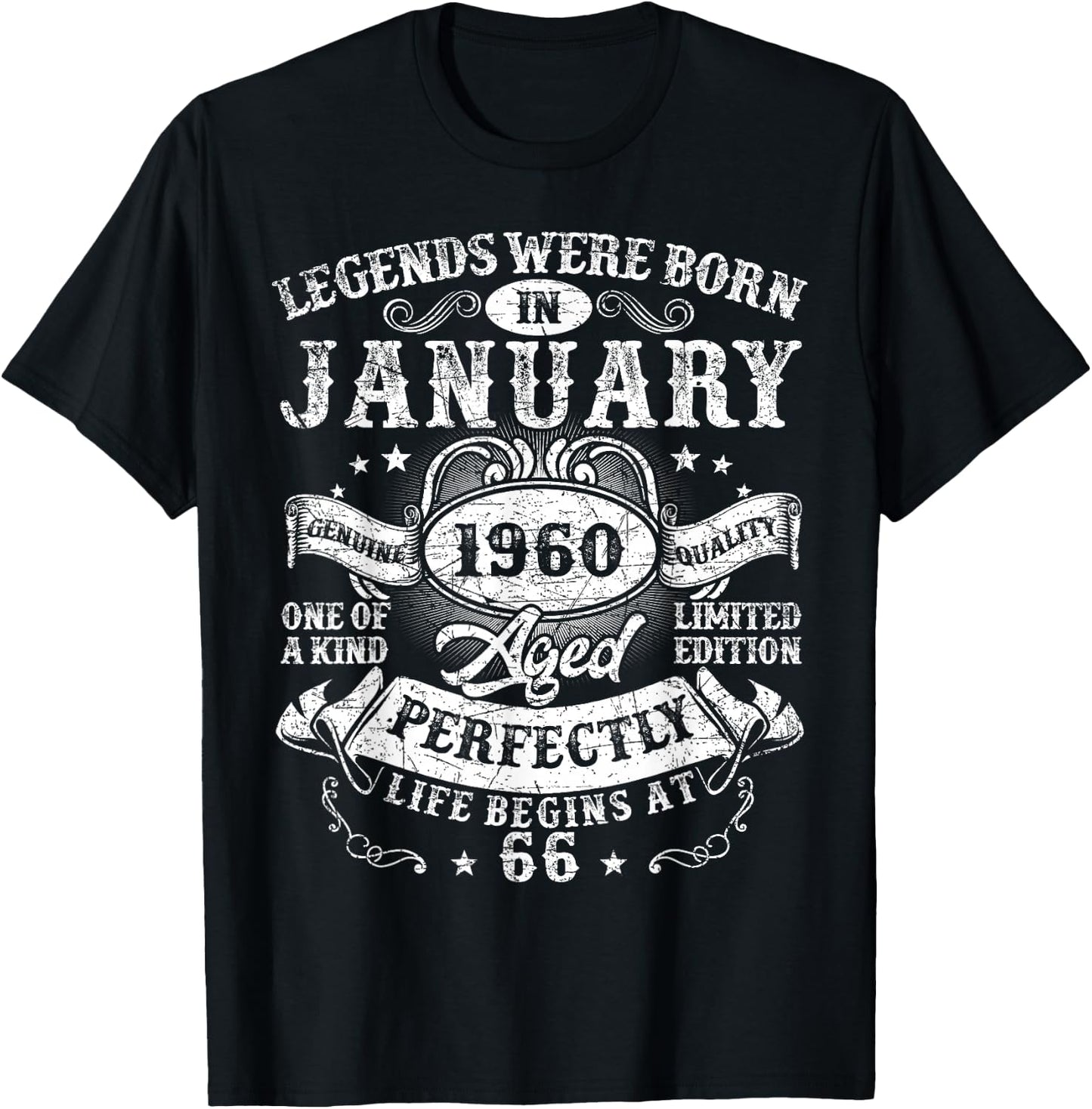 Legends were Born in January 1960 Vintage 66th Birthday Men T-Shirt - T-Shirt | Black
