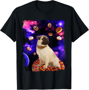 Adorable Pug in Space with Doughnuts - Pug Dog Gift Men Women Girls Kids T-Shirt - T-Shirt | Black