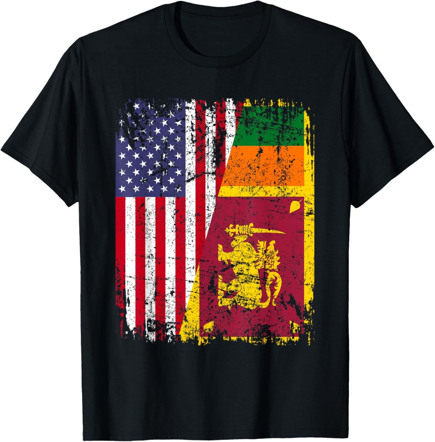 SRI LANKAN ROOTS | Half American Flag | USA SRI LANKA FLAG T-Shirt - T-Shirt | Black