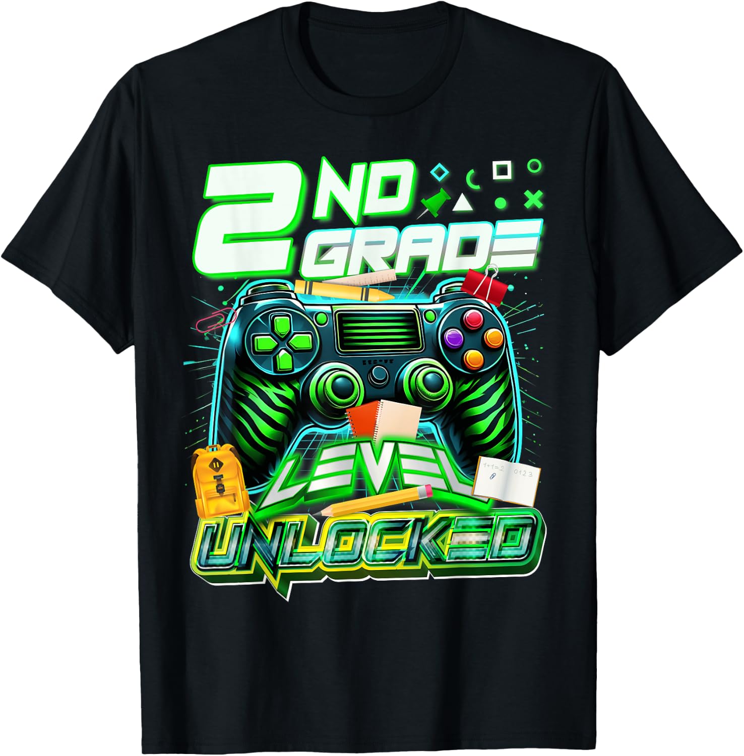 Back To School 2nd Grade Level Unlocked Gamer First Day T-Shirt - T-Shirt | Black