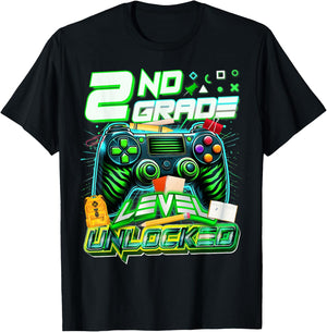 Back To School 2nd Grade Level Unlocked Gamer First Day T-Shirt - T-Shirt | Black
