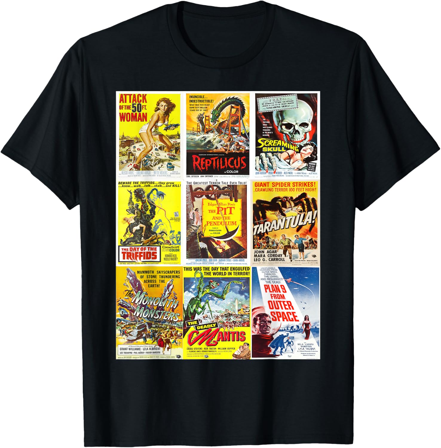 B Movie Poster Collection, Classic Sci-Fi Horror Monsters T-Shirt - T-Shirt | Black