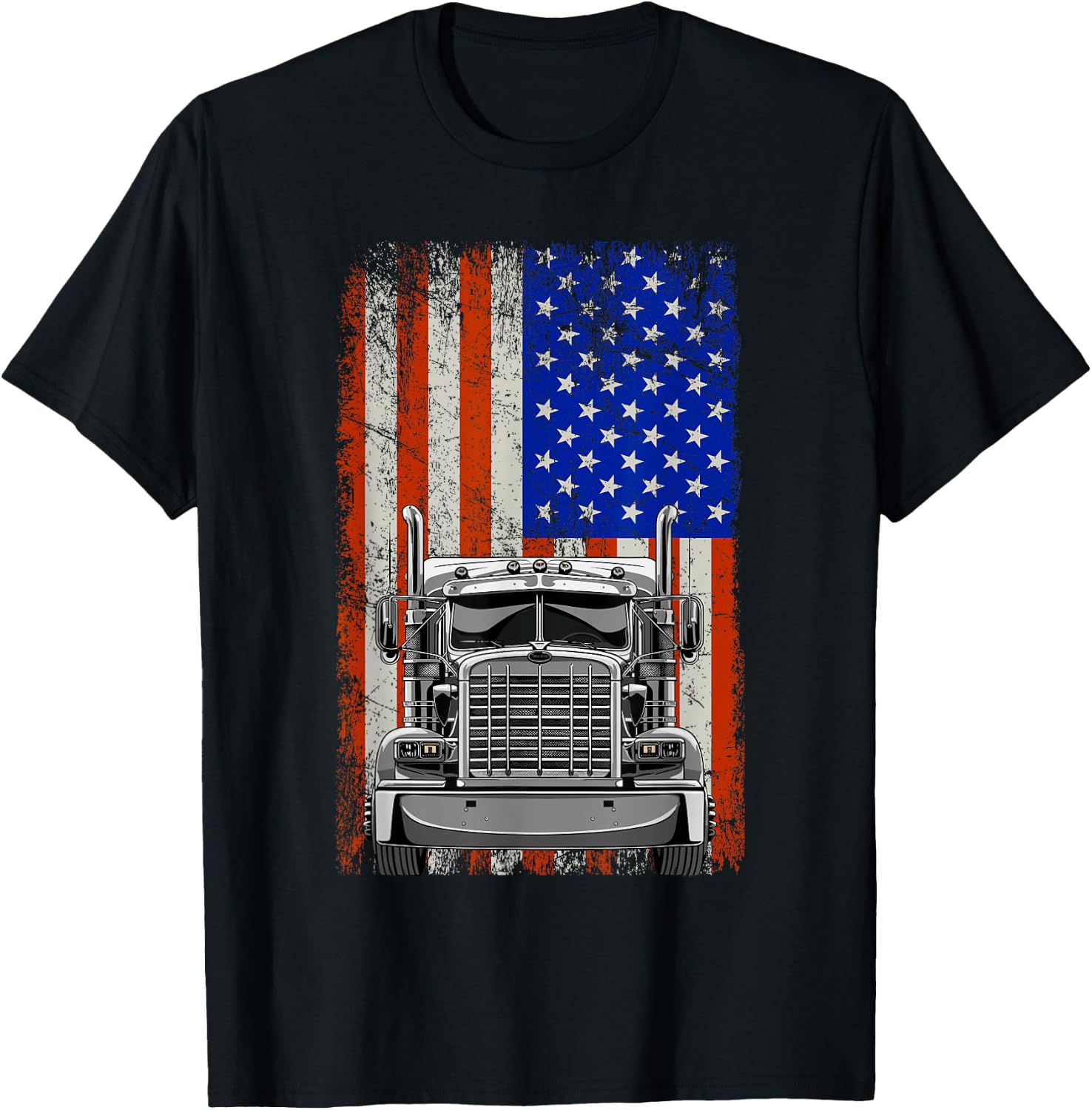 US American Flag Semi Truck Driver T-Shirt - T-Shirt | Black