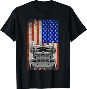 US American Flag Semi Truck Driver T-Shirt - T-Shirt | Black