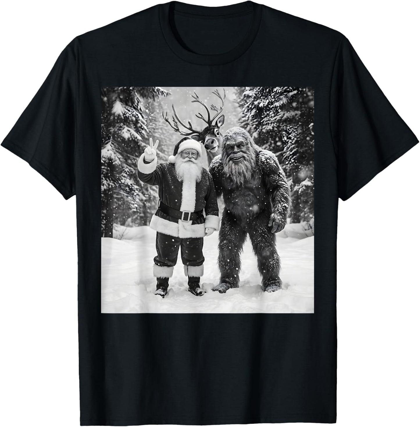 Vintage Bigfoot Santa Claus Selfie Christmas T-Shirt - T-Shirt | Black