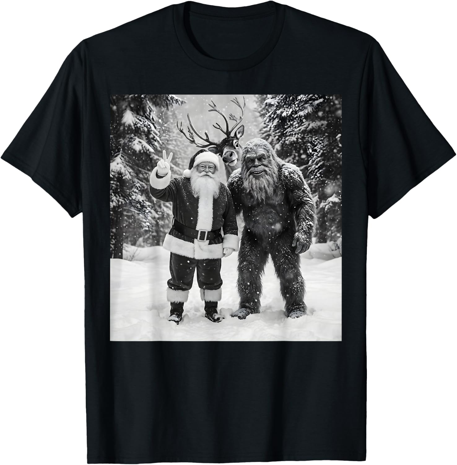 Vintage Bigfoot Santa Claus Selfie Christmas T-Shirt - T-Shirt | Black