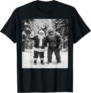 Vintage Bigfoot Santa Claus Selfie Christmas T-Shirt - T-Shirt | Black