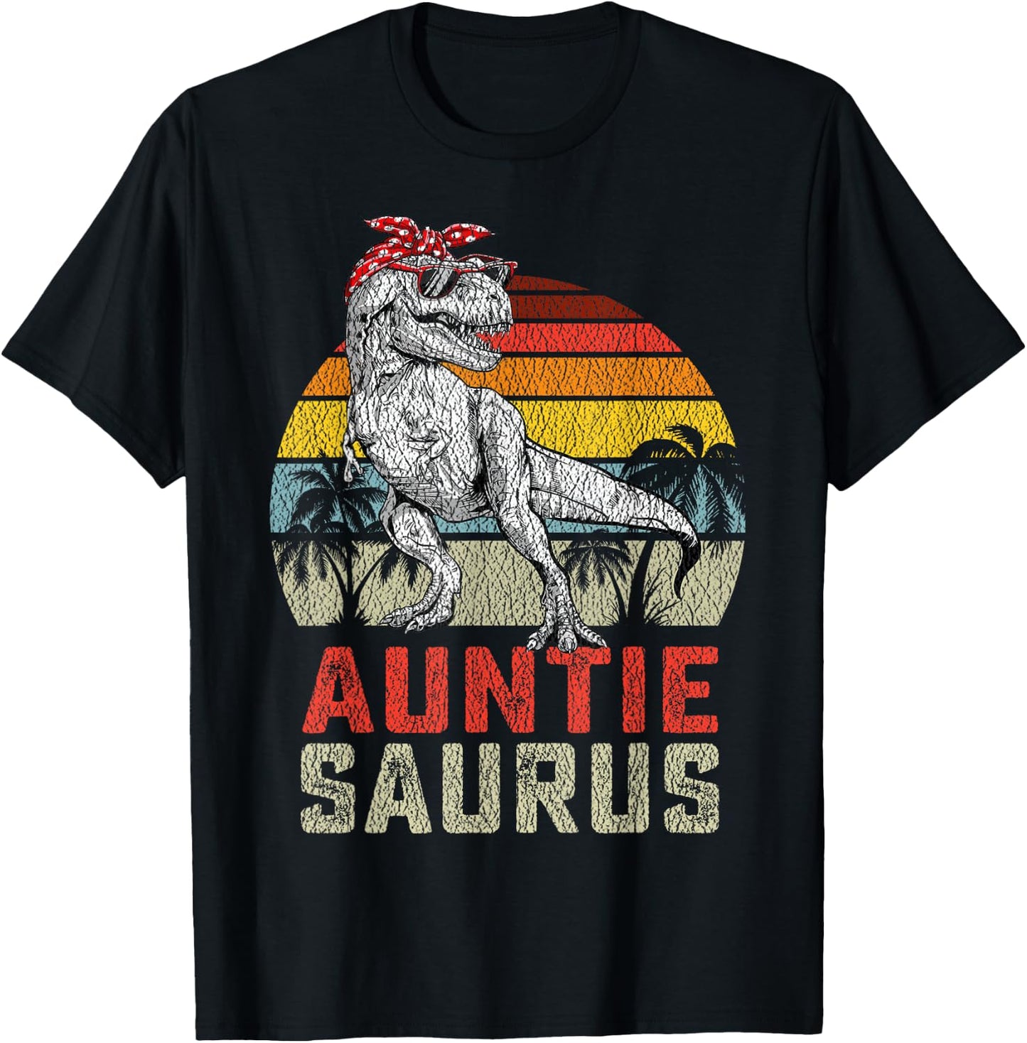 Auntiesaurus T Rex Dinosaur Auntie Saurus Family Matching T-Shirt - T-Shirt | Black