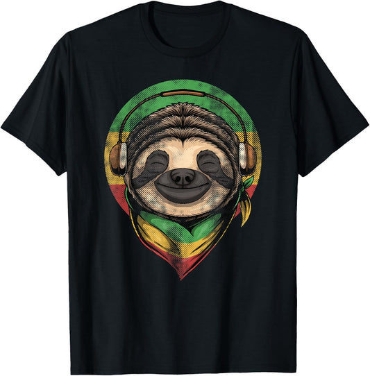 Rasta Sloth Good Positive Funny Vibes Reggae T-Shirt - T-Shirt | Black