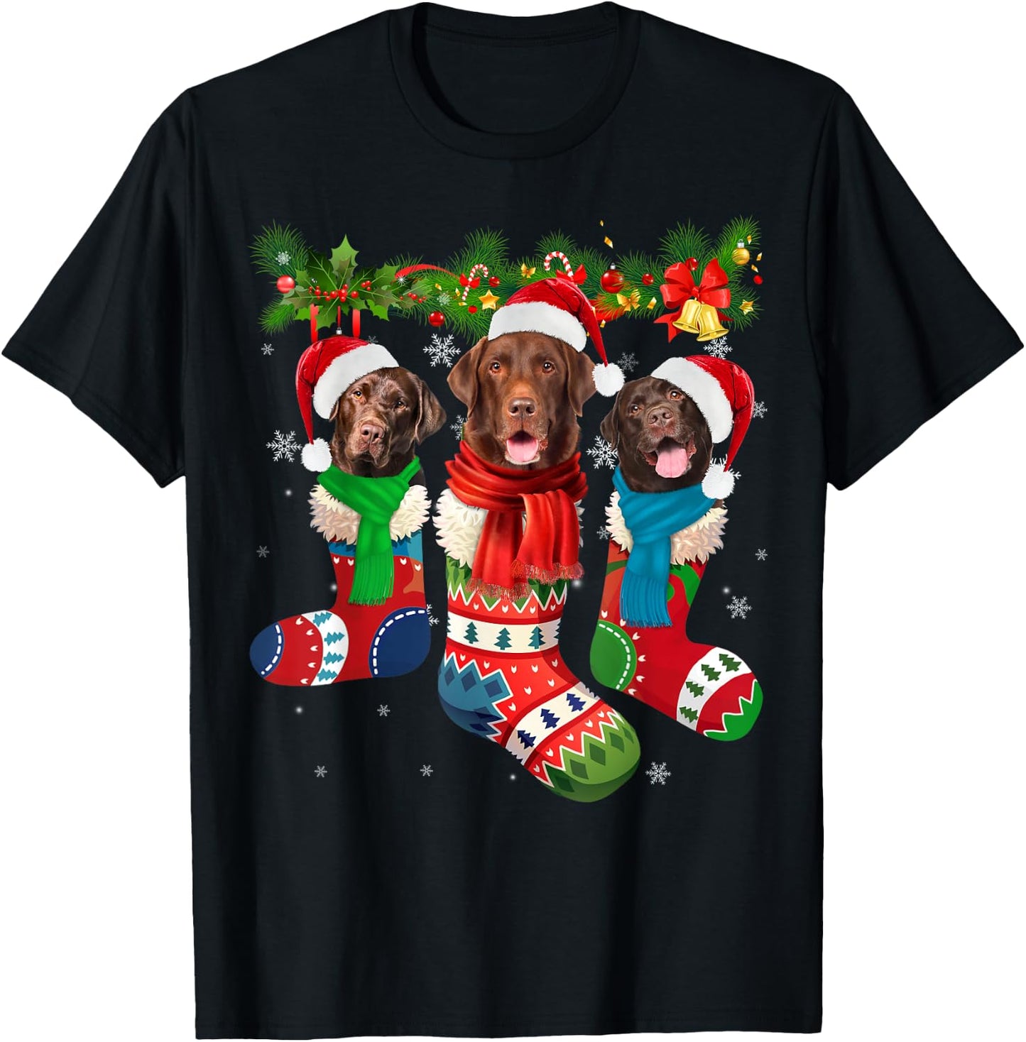 Chocolate Lab In Christmas Socks T-Shirt - T-Shirt | Black