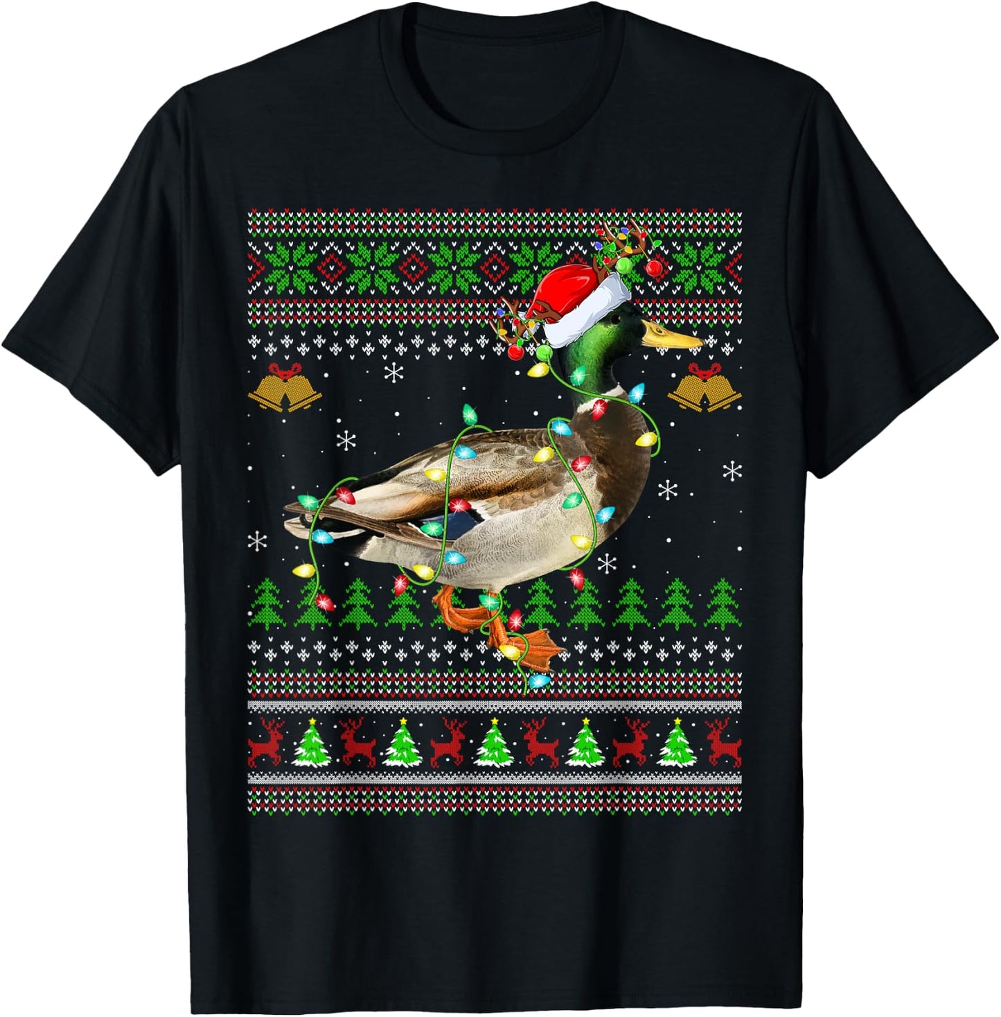 Mallard Bird Lover Xmas Santa Mallard Ugly Christmas T-Shirt - T-Shirt | Black