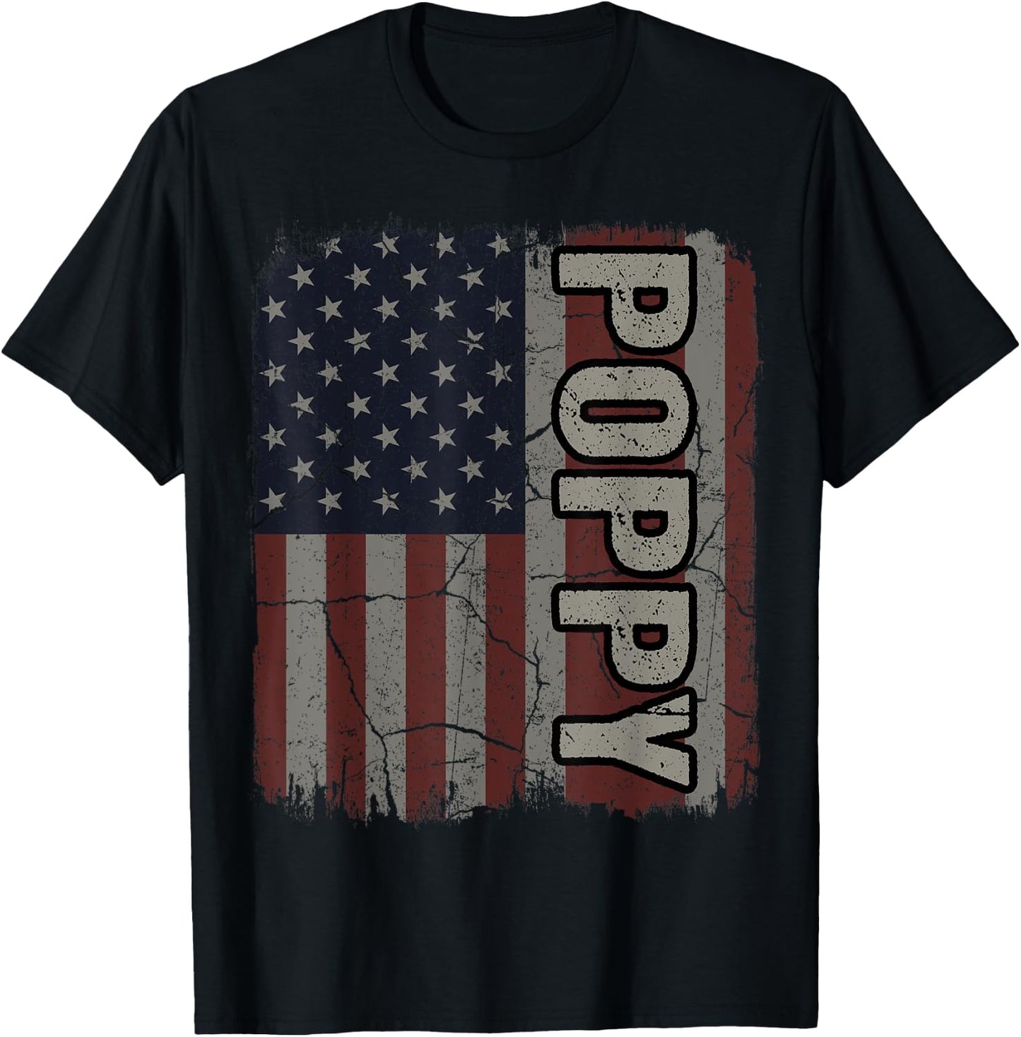 Poppy American Flag Vintage Father's Day 4th of July Gift T-Shirt - T-Shirt | Black