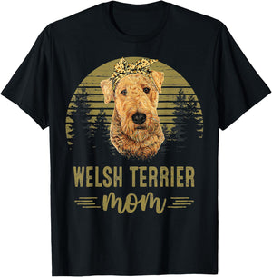 Vintage Welsh Terrier Mom Dog Lover Mother's Day Women Kids T-Shirt - T-Shirt | Black