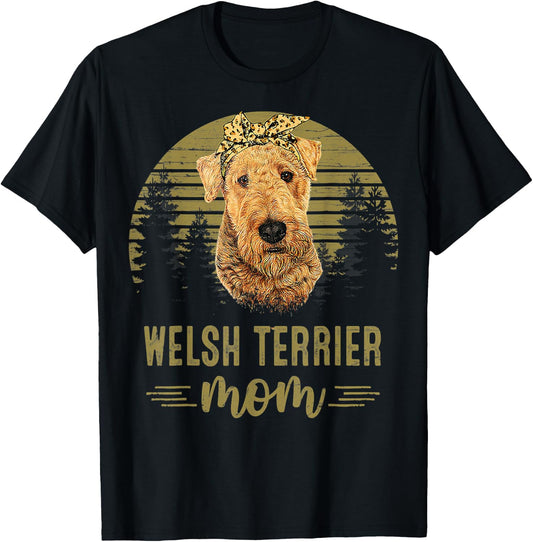 Vintage Welsh Terrier Mom Dog Lover Mother's Day Women Kids T-Shirt - T-Shirt | Black